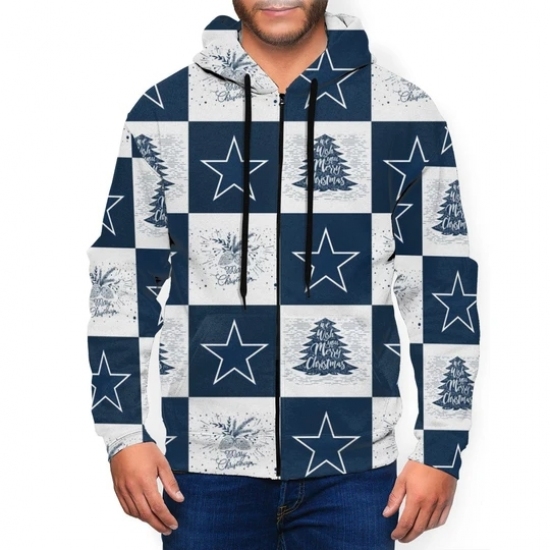 Cowboy Team Ugly Christmas Mens Zip Hooded Sweatshirt