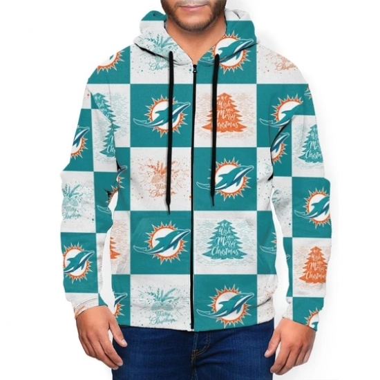 Dolphins Team Ugly Christmas Mens Zip Hooded Sweatshirt