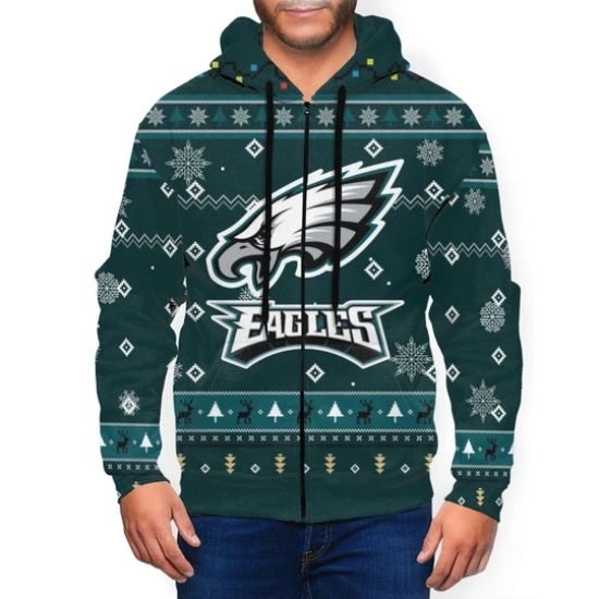 Eagles Team Christmas Ugly Mens Zip Hooded Sweatshirt