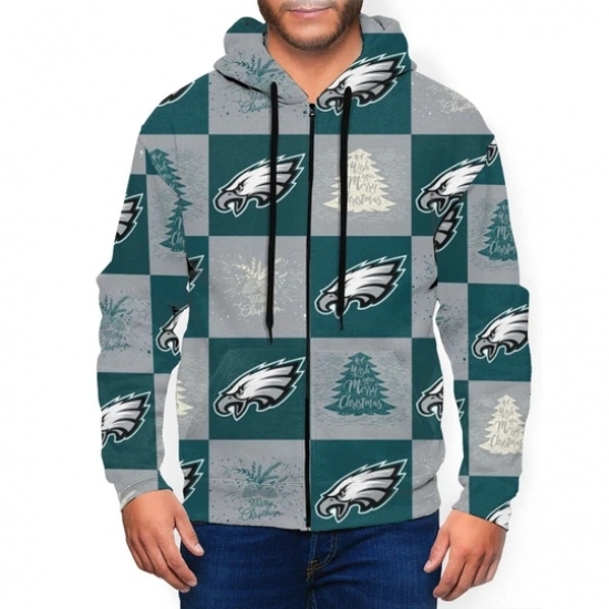 Eagles Team Ugly Christmas Mens Zip Hooded Sweatshirt