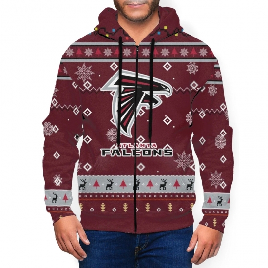 Falcons Team Christmas Ugly Mens Zip Hooded Sweatshirt