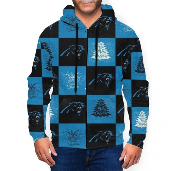 Panthers Team Ugly Christmas Mens Zip Hooded Sweatshirt