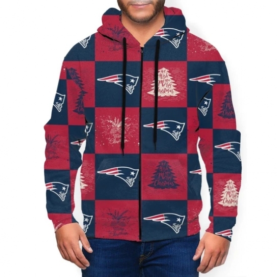 Patriots Team Ugly Christmas Mens Zip Hooded Sweatshirt