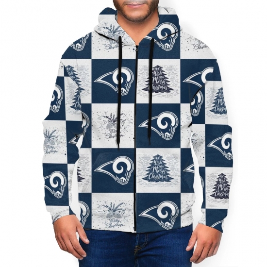 Rams Team Ugly Christmas Mens Zip Hooded Sweatshirt