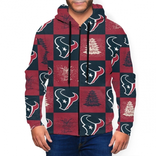 Texans Team Ugly Christmas Mens Zip Hooded Sweatshirt