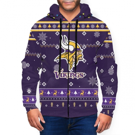 Vikings Team Christmas Ugly Mens Zip Hooded Sweatshirt