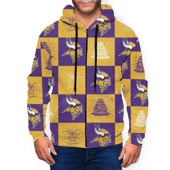 Vikings Team Ugly Christmas Mens Zip Hooded Sweatshirt