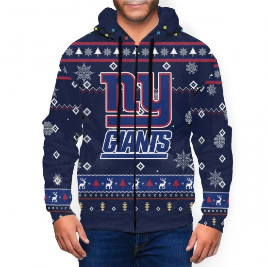 Giants Team Christmas Ugly Mens Zip Hooded Sweatshirt