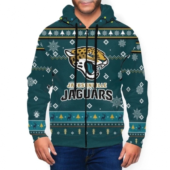 Jaguars Team Christmas Ugly Mens Zip Hooded Sweatshirt