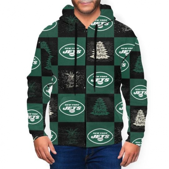 Jets Team Ugly Christmas Mens Zip Hooded Sweatshirt