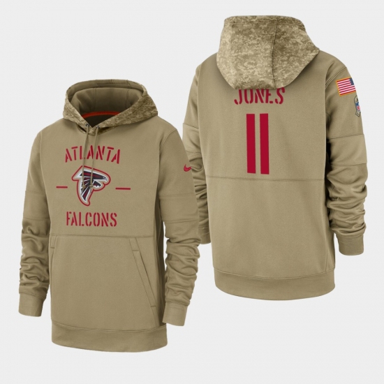 Mens Atlanta Falcons 11 Julio Jones 2019 Salute to Service Sideline Therma Pullover Hoodie Tan