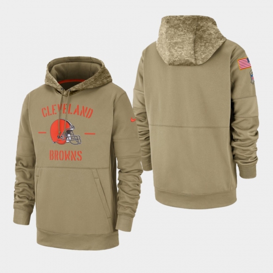 Mens Cleveland Browns Tan 2019 Salute to Service Sideline Therma Pullover Hoodie