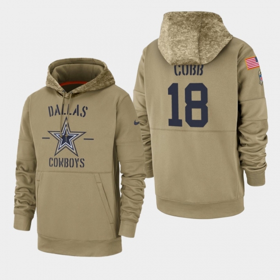 Mens Dallas Cowboys 18 Randall Cobb 2019 Salute to Service Sideline Therma Pullover Hoodie Tan