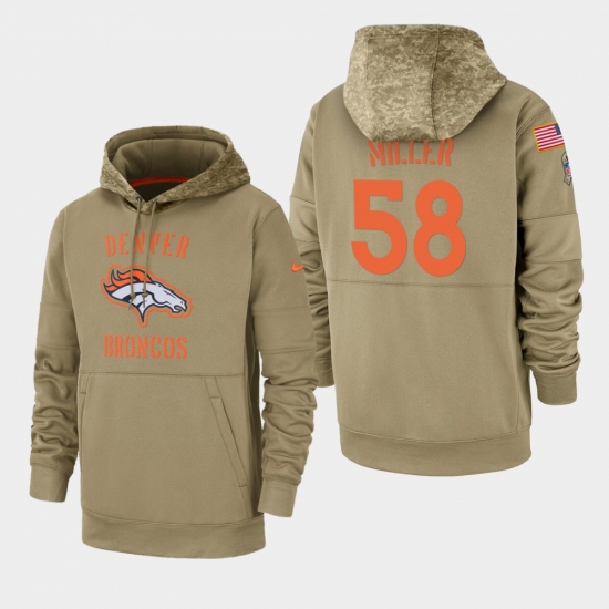 Mens Denver Broncos 58 Von Miller 2019 Salute to Service Sideline Therma Pullover Hoodie Tan