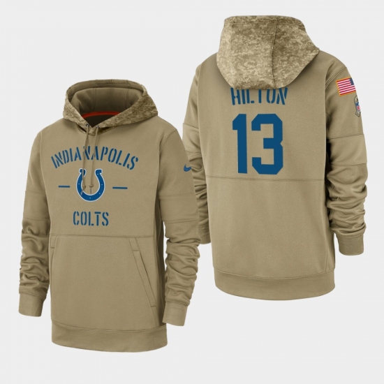 Mens Indianapolis Colts 13 TY Hilton 2019 Salute to Service Sideline Therma Pullover Hoodie Tan