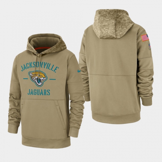 Mens Jacksonville Jaguars Tan 2019 Salute to Service Sideline Therma Pullover Hoodie