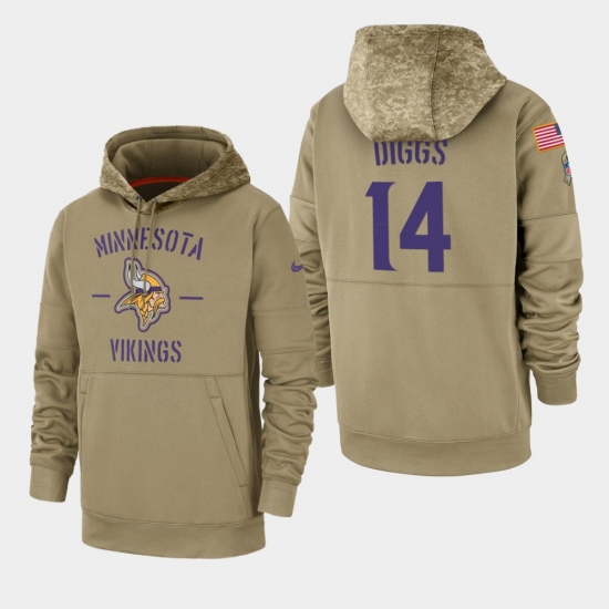 Mens Minnesota Vikings 14 Stefon Diggs 2019 Salute to Service Sideline Therma Pullover Hoodie Tan