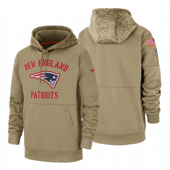 Mens New England Patriots 2019 Salute to Service Tan Sideline Therma Pullover Hoodie