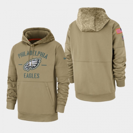 Mens Philadelphia Eagles Tan 2019 Salute to Service Sideline Therma Pullover Hoodie