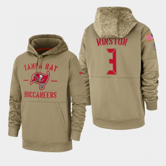 Mens Tampa Bay Buccaneers 3 Jameis Winston 2019 Salute to Service Sideline Therma Pullover Hoodie Ta