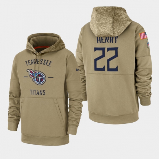 Mens Tennessee Titans 22 Derrick Henry 2019 Salute to Service Sideline Therma Pullover Hoodie Tan