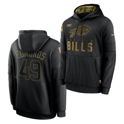 Men Buffalo Bills 49 Tremaine Edmunds 2020 Salute To Service Black Sideline Performance Pullover Hoo