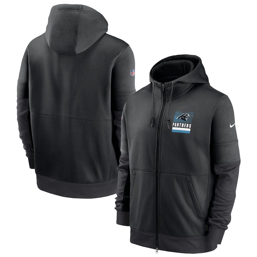 Men Carolina Panthers Nike Sideline Impact Lockup Performance Full Zip Hoodie Black