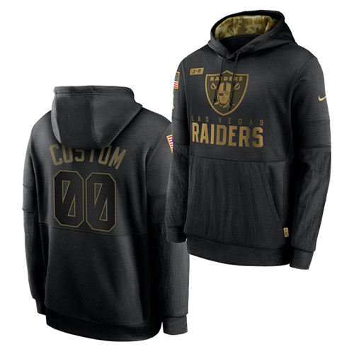 Men Custom Men Las Vegas Raiders 2020 Salute To Service Black Sideline Performance Pullover Hoodie