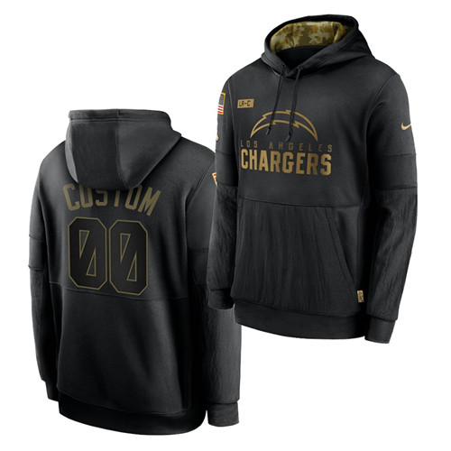 Men Custom Men Los Angeles Chargers 2020 Salute To Service Black Sideline Performance Pullover Hoodi