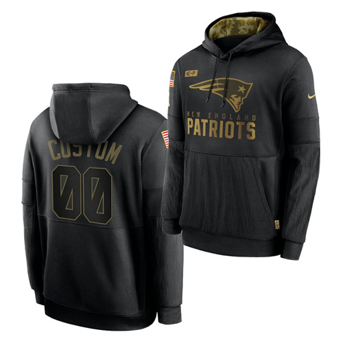 Men Custom Men New England Patriots 2020 Salute To Service Black Sideline Performance Pullover Hoodi