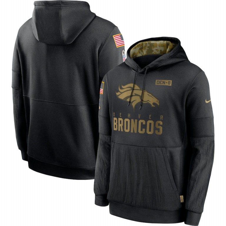 Men Denver Broncos Nike 2020 Salute to Service Sideline Performance Pullover Hoodie Black