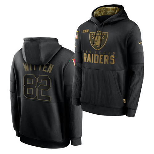 Men Las Vegas Raiders 82 Jason Witten 2020 Salute To Service Black Sideline Performance Pullover Hoo