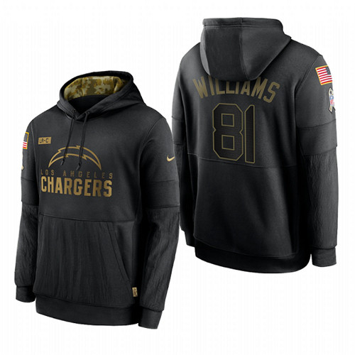 Men Los Angeles Chargers 81 Mike Williams Black 2020 Salute To Service Sideline Performance Pullover