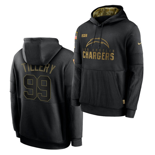 Men Los Angeles Chargers 99 Jerry Tillery 2020 Salute To Service Black Sideline Performance Pullover