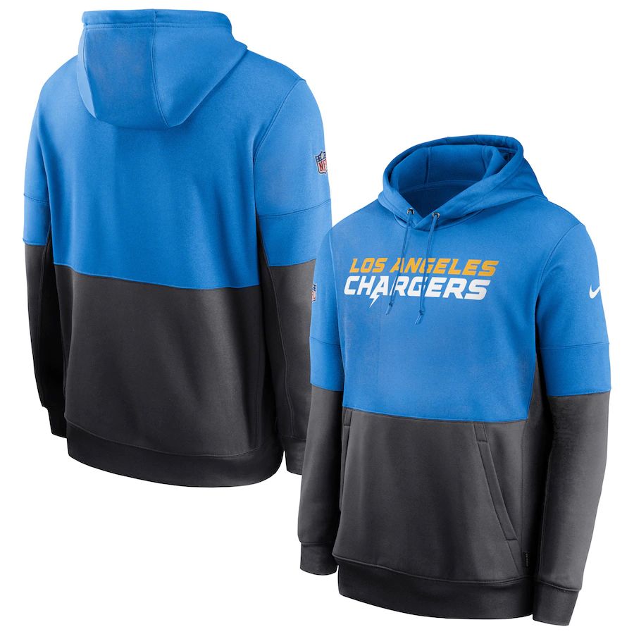 Men Los Angeles Chargers Nike Sideline Impact Lockup Performance Pullover Hoodie Powder Blue Charcoa