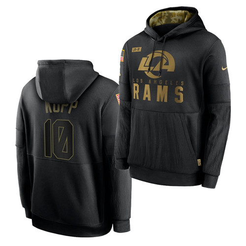 Men Los Angeles Rams 10 Cooper Kupp 2020 Salute To Service Black Sideline Performance Pullover Hoodi