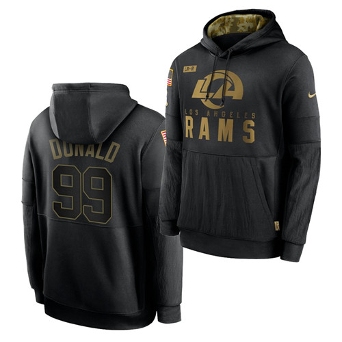 Men Los Angeles Rams 99 Aaron Donald 2020 Salute To Service Black Sideline Performance Pullover Hood