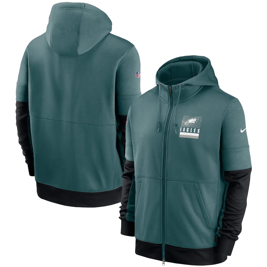 Men Philadelphia Eagles New 2020 Nike Green Black Fan Gear Mascot Performance Full Zip Hoodie