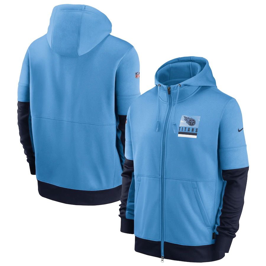 Men Tennessee Titans Nike Sideline Impact Lockup Performance Full Zip Hoodie Light Blue