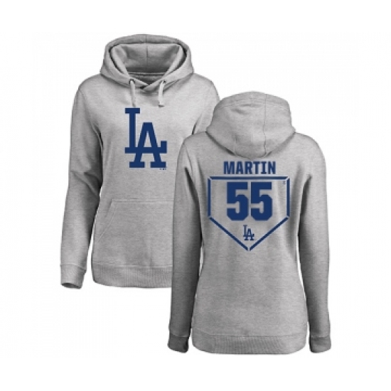 Baseball Women Los Angeles Dodgers 55 Russell Martin Gray RBI Pullover Hoodie