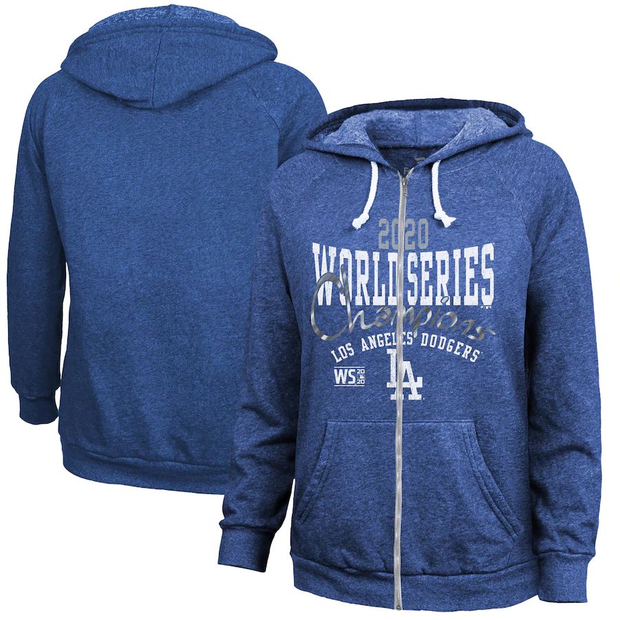 Los Angeles Dodgers Women 2020 World Series Champions Roaring Success Tri Blend Full Zip Hoodie Roya