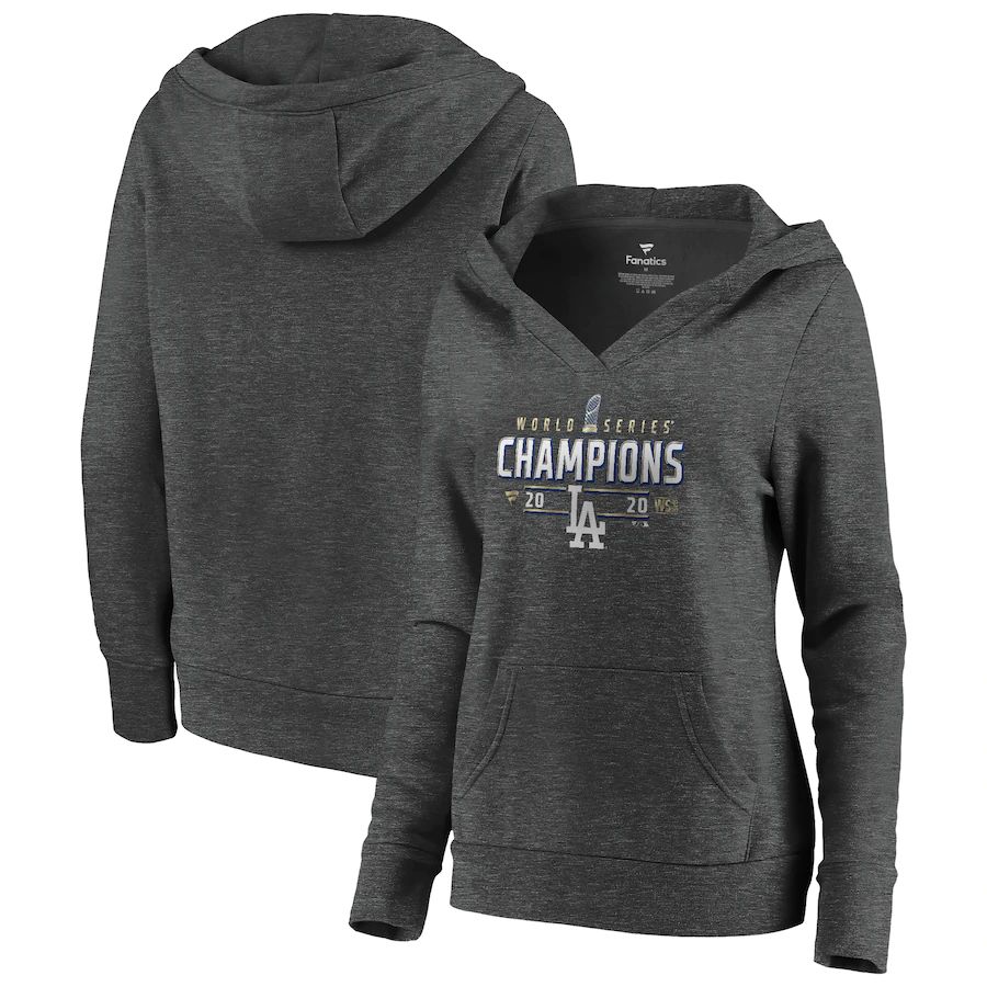 Women Los Angeles Dodgers Women 2020 World Series Champions Locker Room Pullover Hoodie Heather Char