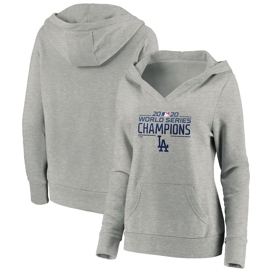 Women Los Angeles Dodgers Women 2020 World Series Champions Logo Crossover Neck Pullover Hoodie Heat