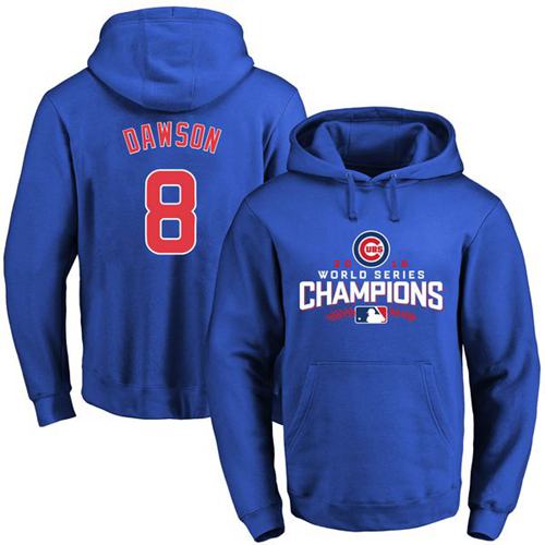 Men Chicago Cubs 8 Andre Dawson Blue 2016 World Series Champions Pullover MLB Hoodie