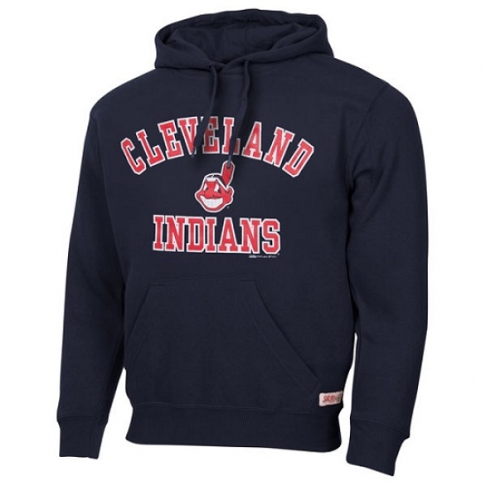 Men MLB Cleveland Indians Stitches Fastball Fleece Pullover Hoodie Navy Blue