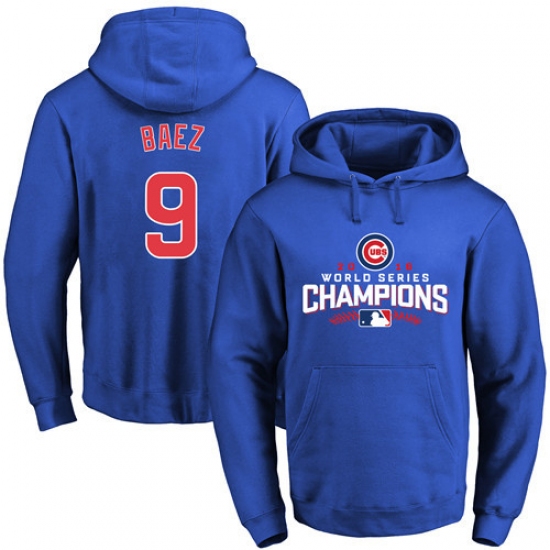 MLB Men Chicago Cubs 9 Javier Baez Royal 2016 World Series Champions Walk Pullover Hoodie