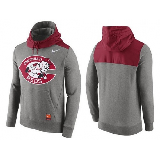 MLB Men Cincinnati Reds Nike Gray Cooperstown Collection Hybrid Pullover Hoodie