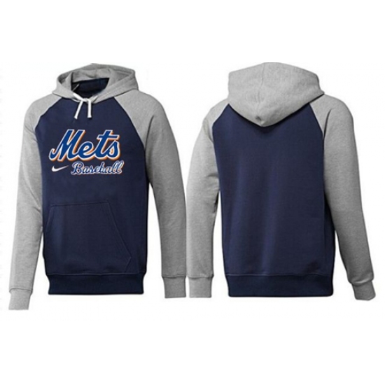 MLB Men Nike New York Mets Pullover Hoodie NavyGrey