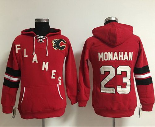 Calgary Flames 23 Sean Monahan Red Women Old Time Heidi NHL Hoodie