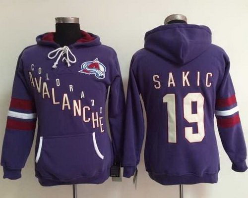 Colorado Avalanche 19 Joe Sakic Purple Women Old Time Heidi NHL Hoodie